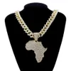 Fashion Crystal Africa Map Pendant Necklace For Women Men's Hip Hop Accessories Jewelry Necklace Choker Cuban Link Chain Gift249O