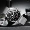 Relógios de pulso homem homens cronômetros design exclusivo luxo esporte relógio de pulso de aço inoxidável pulseira de malha masculina moda casual data relógios