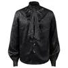 Men's Casual Shirts Fashion Retro Medieval Stand Collar Shiny Renaissance Victorian Steampunk Gothic Ruffle Shirt Tops For Man