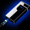 Windproof USB Electric Lighter Metal Finger Print Touch Fire Plasma Dual Arc Lighter Led Power Display Smoking Supply Men's Gift