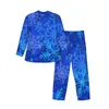 Мужская одежда для сна, многослойные пижамы со снежинками, мужские синие принты, милые осенние комплекты из двух предметов, свободные дизайнерские пижамные комплекты больших размеров