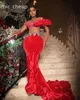 2024 Aso Ebi Dark Red Mermaid Prom Dress Sheer Neck Velvet Evening Formal Party Second Reception Birthday Engagement Gowns Dresses Robe De Soiree ZJ402