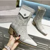 JC Jimmynessity Choo Quality High Shoes Chelsea Boots Designer Calfskin Western Boot Chaussures Femmes Blocs gros talons