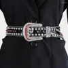 Belts Rhinestone Studded Women's Fashion Faux Leather Belt Luxury Female For Women Designer Vintage Waistband Waist Western Y2K