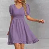 Abiti casual Mini abito estivo da donna Scollo a V maniche corte Orlo ampio Tinta unita Vita stretta Bordo floreale Patchwork sopra la lunghezza del ginocchio