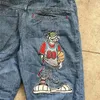 American Cartoon Embroidered Jeans Men Street Fashion Joker Straight Pants Unisex Punk Rock Denim Trousers 231229