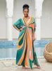 Women's Swimwear Colorful Print Kaftan Dress For Women Plus Size V Neck Robe Pareos Bathing Suit Cover Up Soft Lightweight Loungewear Tunics