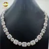 Custom Hip Hop Jewelry 12mm VVS Emerald Cut Cluster Moissanit Design Halskette 925 Silberkubaner Linkkette