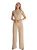 2023 new temperament strap waist jumpsuit womens solid color V-neck sleeveless wide-leg jumpsuit