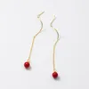 Dangle Earrings LAVIFAM 925 Sterling Silver Red Synthetic Pearl Wavy Long Ear Line For Women Thin Earring Jewelry