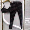 Sexy Sling Crop Top Black Leggings Set Women Brand Tracksuits Embroidery Letter Padded Sport Bra Summer Tight Yoga Outfit