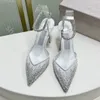 Luxury Ladies Dress Shoes Pumps Women's High Heels sandal metal letter heel sexy Crystals Ankle Strap Pointed Toe Saeda 100mm crystal-embellished satin pumps Elegant