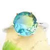 6 PCS Lot Valentine Gift Round Blue Bi Colored Tourmaline Gemstone 925 Sterling Silver Plated Women Wedding Ring Jewelry245o