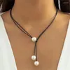 Choker Vintage Fashion Rope Chain Necklace Women Statement Handmade Imitation Pearl Pendant Adjustable Neck Jewelry Gift