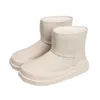 Laarzen Klassiek Mode Dames Sneeuw Effen Kleur Leer Platform Antislip Dames Winter Casual Pluche Warm Halverwege de kuit