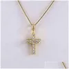 Pendentif Colliers NS1082 Haute Qualité Diamant Christian Relin Bijoux Plaqué Or Chaîne En Acier Inoxydable CZ Micro Pave Croix Collier Dhfu3