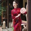 Etniska kläder kinesisk traditionell stil qipao klänning delade sexiga kvinnor velor cheongsams vestidos mujer eleganta kläder estilo orientalisk