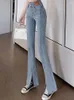 Jeans da donna Skinny Split Flare Moda coreana Velluto Donna Denim Pantaloni Casual Caldo Vita alta in pile Vaqueros Spessore Oversize Z142