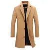Autumn Winter Fashion Men's Woolen Coats Solid Color Single Breasted Lapel Long Coat Jacket Casual Overcoat Plus Size 9 Colors 231229
