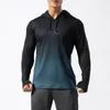 Camiseta masculina moda com capuz cordão cor sólida impresso manga comprida gradiente brincalhão outono e inverno bodycon casual esportes top