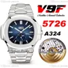 V9F 5726 Yıllık Takvim A324 Otomatik Erkekler İzle D-Mavi Dokulu Dials Moon Faz Paslanmaz Çelik Bilezik Süper Edition Puretime241y