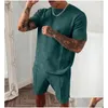 Men'S Tracksuits Mens 2022 Summer Tracksuit Men Casual Sports Set Solid Color Plaid Short Sleeved Shorts Sets Fashion 2 Piece Drop D Dhoal