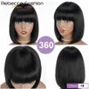 99J Renkli Kısa 180D Düz Brezilyalı İnsan Saç Bob perukları Bangs Remy Tam Makine Kadınlar İçin Yapım Hightlight Burgundy 231229