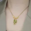 Genuine 18K Gold Diamond Ginkgo Leaf Pendant Necklaces for Women Simple Zircon Neck Chain for Women Fine Jewelry Gifts 231229