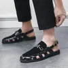 Sandálias Masculinas Verão Impermeável Antiderrapante Couro Sola Macia Chinelos Respiráveis Sapatos Casuais