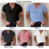 Heren T-shirts Heren T-shirt Zomer Het hele seizoenPolyester V-hals Blouse Ademend Katoenmix Henley Hals Merk Hoge Kwaliteit