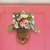 装飾的な花屋内の花の装飾季節のリアルな人工吊りバスケットと3人のストラップの鮮やかな色のシミュレーション
