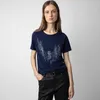 24 Early Spring New French Niche Zadig Voltaire2024 Phoenix Wings Hot Diamond Linen Royal Blue Damen Kurzarm-T-Shirt