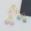 Hoop Earrings Gold Color Pastel Enamel Pink Blue Purple Colorful Paper Clip Safety Pin Stud Earring For Women Unique