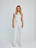 2023 new temperament strap waist jumpsuit womens solid color V-neck sleeveless wide-leg jumpsuit