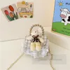 Lady style children pearls chain handbags girls rabbit bear Bows applique single shoulder bag sweet kids splicing lace falbala princess crossbody bags Z6403