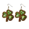 Dangle Earrings St Patricks Day Gold Color Foil Acrylic Inlay Wooden Shamrock For Women 2024 Wood Clover Jewelry Gifts