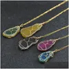 Pendant Necklaces Gold Wire Wrap Irregar Semi-Precious Stone Agate Necklace Stainless Steel Chain For Women Men Fine Fashion Jewelry Dhpyv