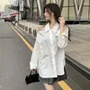 Blouses Femmes Blanc Hors Épaule À Manches Longues Chemises Vintage Streetwear Femmes Évider Halter Camisas Y2k Mi Longueur Lâche Chemise Femme