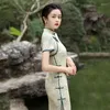 Etniska kläder Yourqipao Summer 2023 Green Lace Daily Improved Cheongsam Vintage Fashion Pograph Party Qipao Chinese Style Dress for Women