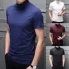 Heren T-shirts Mode Slank Lichaam T-shirt Korte mouw Basic Coltrui Halfhoge kraag Trui Dunne top Dieptepunt Shirt voor mannen