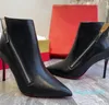 Women High Heels Ankle Boots Fashion Dress Shoes Lady Red Souls Shoes Cool Girls Work Boots Casual Style Pointed Zip Unique Styles Stiletto Heels Cowskin Designer