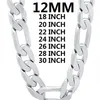 Collar de plata de ley 925 maciza para hombre, cadena cubana clásica de 12MM, dije de 18-30 pulgadas, joyería de moda de alta calidad para boda 220209270p