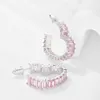 Mode Silber Ohrring Diamant Creolen für Frauen Rosa Herz Braut Jäten Ohrring Geschenke