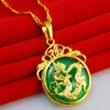 Dragon Pattern Jade Pendant Chain 18k Yellow Gold Filled Women Circle Pendant Necklace Gift With Box250k