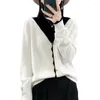 Women's Sweaters 23 Autumn And Winter 100 Pure Cashmere Cardigan V Collar Lace Colorblock All-matching Coat Sweater Wool Knitted Top