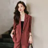 Calças femininas de duas peças casual pequeno terno jaqueta primavera e outono 2023 design high-end sentido temperamento estilo moda formal