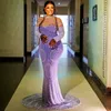 Aso Ebi 2024 Lavender Mermaid Prom Dress Pearls Crystals Evening Formal Party Second Reception Birthday Engagement Gowns Dresses Robe De Soiree Zj398 es