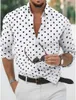 Camisas casuais masculinas verão camisa abotoada preto e branco manga longa lapela bolinhas diariamente resort wear elegante e confortável