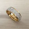 高品質の316Lステンレス鋼ゴールドホワイトダイヤモンドウェディングリング女性のためのラインストーン婚約リング2758