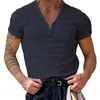 Мужские футболки Мужская футболка Лето Всесезонная Блузка из полиэстера с v-образным вырезом Дышащая смесь хлопка с воротником на пуговицах Бренд Высокое качество